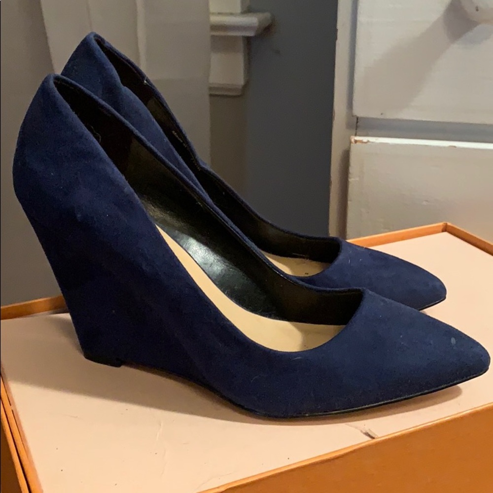 Blue suede wedges